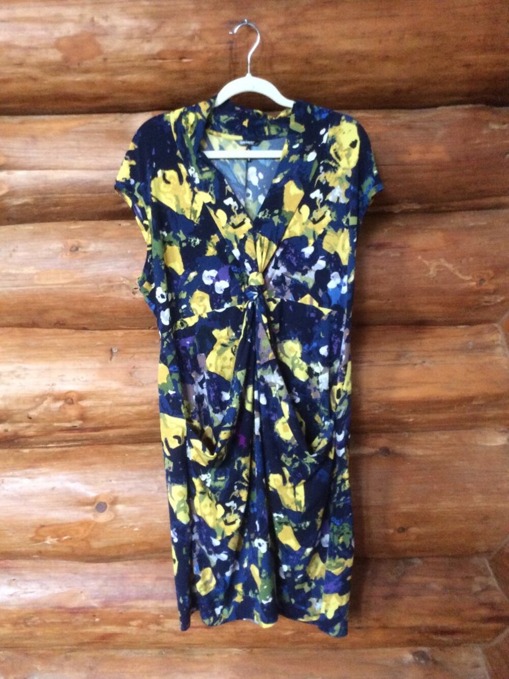 Daisy Fuentes Abstract Floral Twisted Knot V-Neck Front Pockets Dress Size 1X